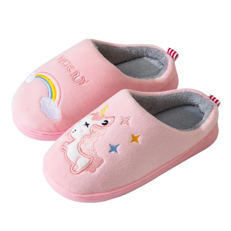 

Child Cotton Shoes Kids Winter Slippers Boys And Girls Baby Cute Unicorn Warm Shoes Thickening Large Children Home Slippers