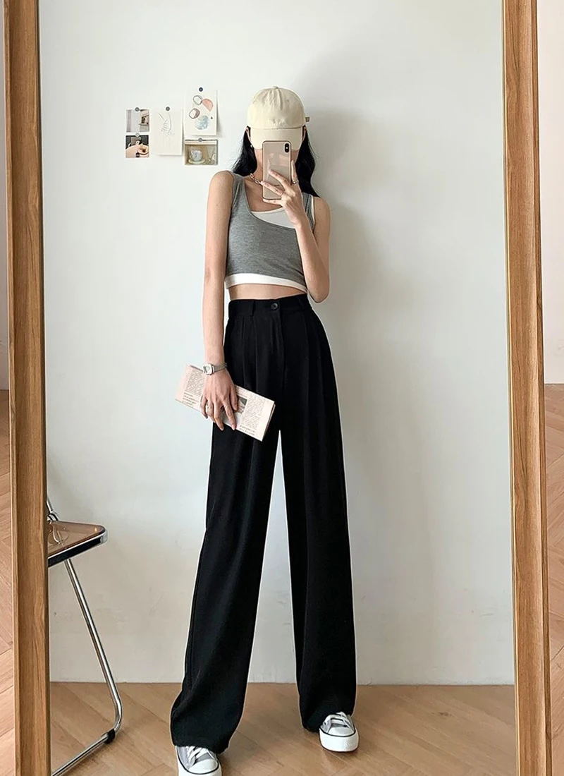 Solid High Waist Draped Long Length Pants Casual Loose - Temu