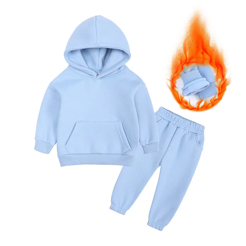 2-6 years old children's pure color family thickened hooded suit autumn and winter new long sleeve cotton leisure sports suit
