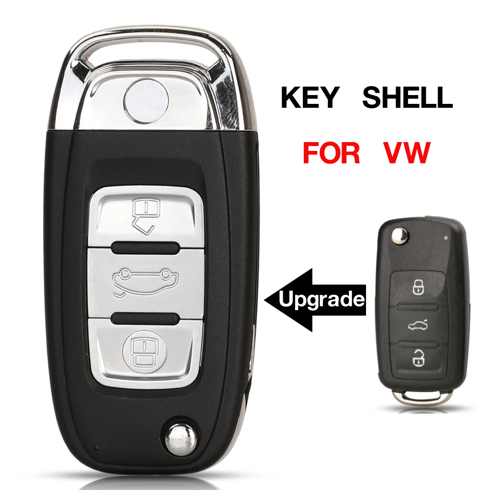 

jingyuqin 3 BTN Smart Folding Flip Remote Control Car Key Case Shell For VW Polo Jetta Golf MK6 Tiguan Touareg Fob Lamp On Top
