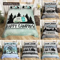 Happy Camping Duvet Cover Queen Cartoon Caravan Camping Bedding Set Farmhouse Style 3D Camper Comforter Cover With Pillowcases 1