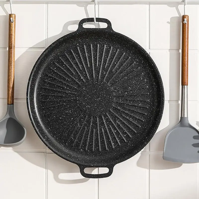BBQ Grill Pan Korean Round Pots Outdoor Camping Bakeware Tray Thick Cast Iron Barbecue Frying Pan Kitchen Non-stick Cooker kitchen utensils camping cookware camping cookware set bbq grill pan