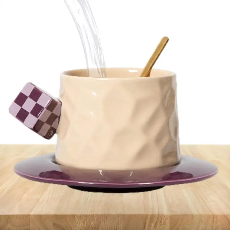 

Coffee Cup With Saucer Royal Vintage Ceramic Cappuccino Cup With Spoon European Style Coffee Mug Set With Unique Cube Handle For