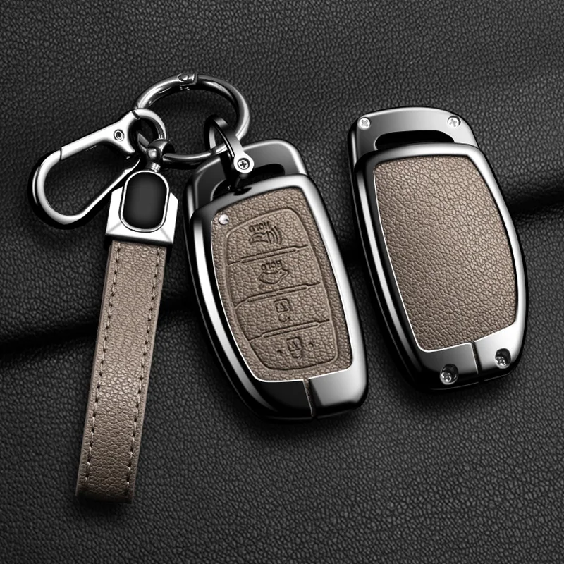 Zink-legierung Leder Auto Schlüssel Fall Abdeckung Für Hyundai Tucson Santa Fe Rena Sonata Elantra Creta Ix35 Ix45 I10 i30 I40 Zubehör – Detail 30