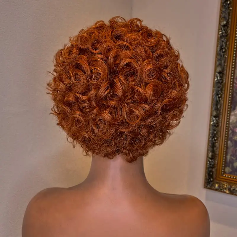 Short Curly Human Hair Wigs Pixie Cut Curly For Women 6 Inch 13x1 Transparent Lace Frontal Wigs Water Wave Orange Color