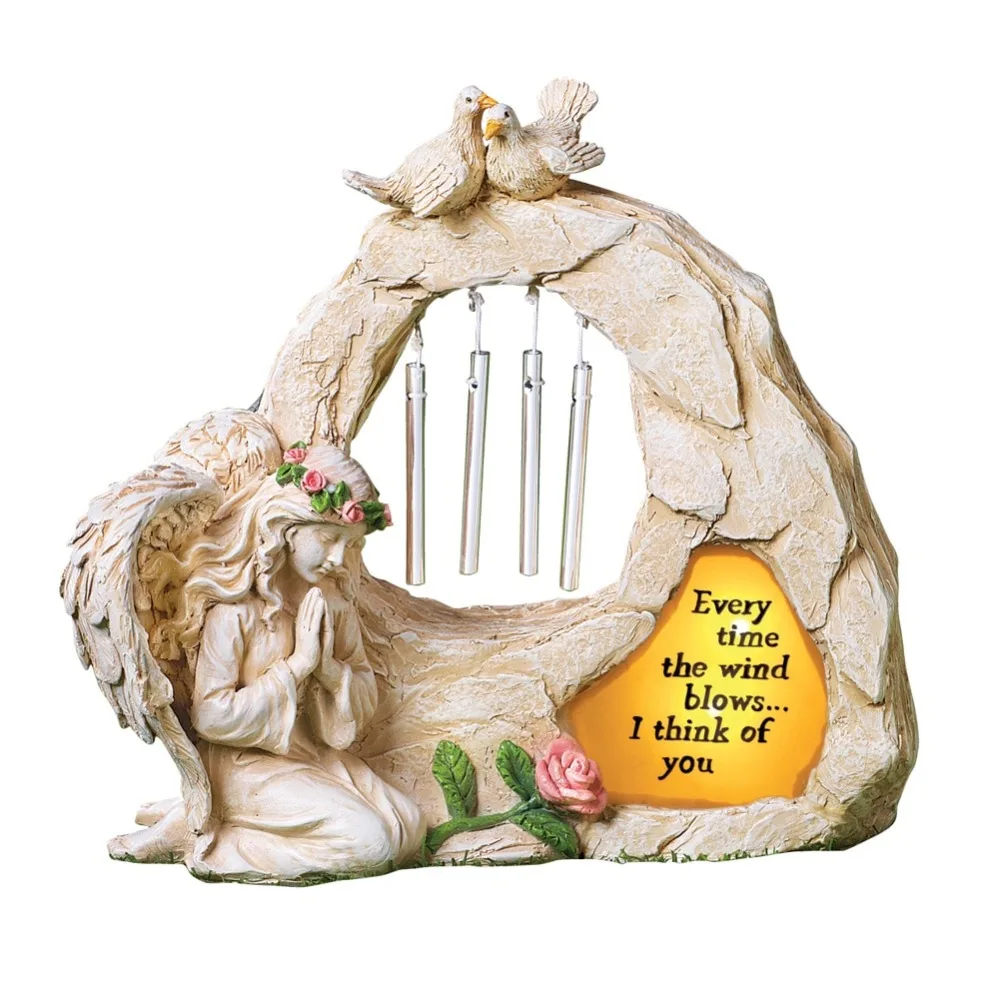 

Solar Memorial Garden Stone Sympathy Angel Garden Statues with Wind Chimes