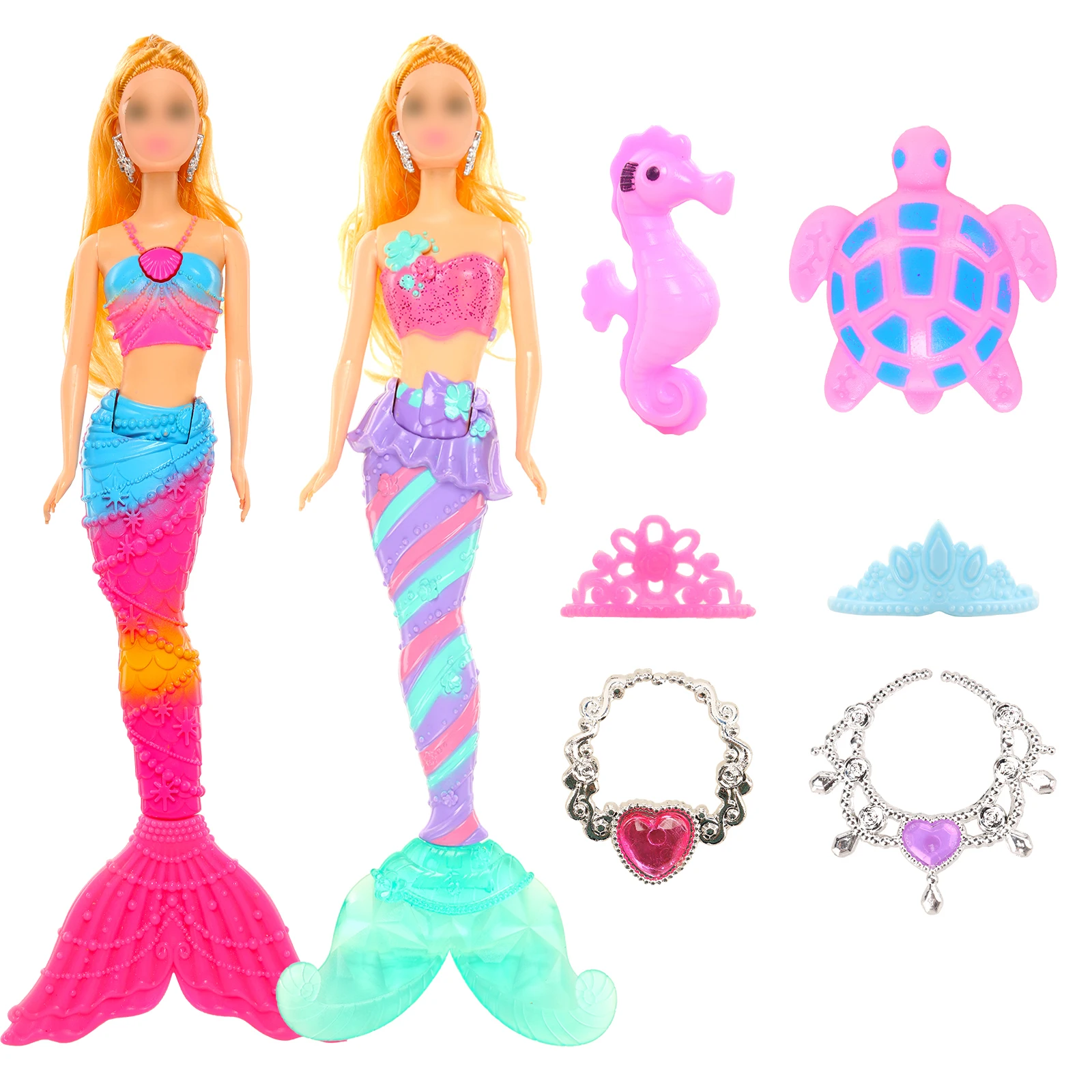 

Barwa 2 Pcs For Barbie Mermaid Doll Yellow Hair with Purple & Pink Mermaid Tail Gift for Kids 3 to 8 Years Old Best Birthday