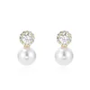 Boucles d'oreilles romantiques françaises simples incrustées de perles rondes en Zircon pour filles, nouveaux bijoux à la mode, accessoires de luxe pour femmes, 2025
