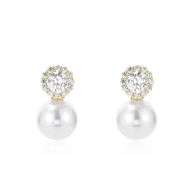 Boucles d'oreilles romantiques françaises simples incrustées de perles rondes en Zircon pour filles, nouveaux bijoux à la mode, accessoires de luxe pour femmes, 2025