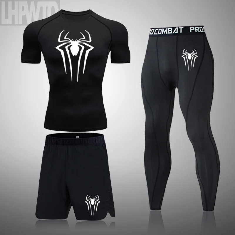 Men's Superhero Running Set Bodybuilding Sport T-Shirt Quick Dry Short Sleeve Compression Gym Suit Men Fitness Tight Rashgard 3
