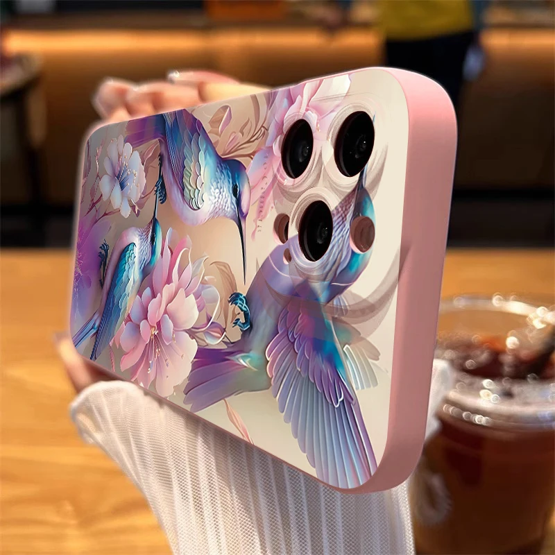Elegant Floral & Bird Matte Shockproof Phone Case - Soft Protective Cover