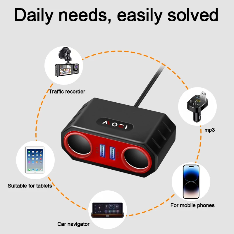 Car One Tow Four Multi-function Car Adapter Multi-plug USB Mobile Phone Charger 12-24V Model General