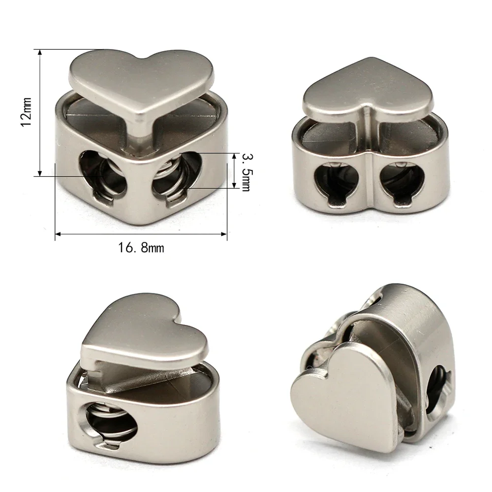 Heart Shape Metal Cord Locks Rope Stopper for Clothes Garment Replacement Hoodie Leather Bags DIY Crafts 5Pcs