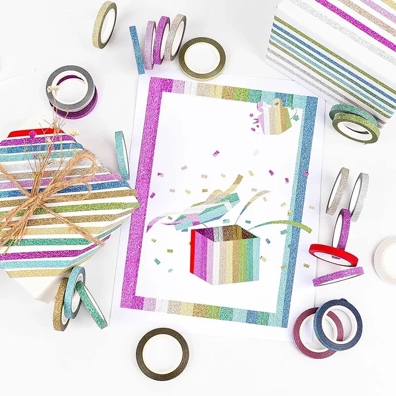 글리터 와시 테이프 세트 슬림형 미적 감각의 장식 테이프 스크랩북 용품 저널 다이어리 DIY 공예 스티커 플래너 액세서리