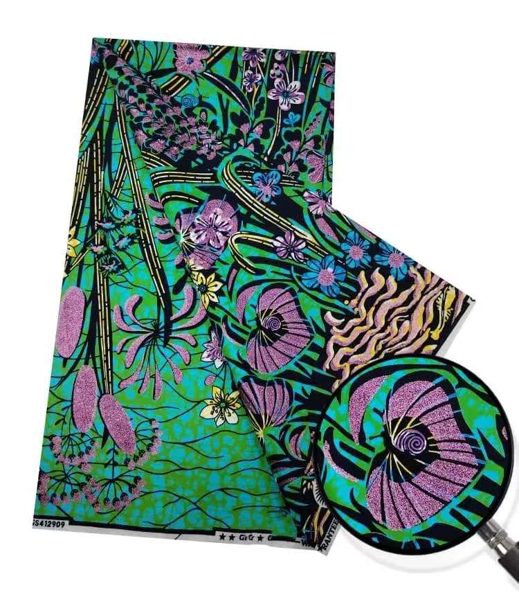 African Grand Glam Glitter Golden Supe-V Wax Fabrics Soft Ankara Tissu Sewing For Wedding Dress satin 100% Cotton HS5GX
