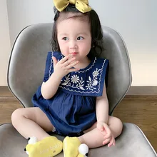 

Newborn Baby Romper Soft Cotton Thin Light Sleeveless Breathable Jumpsuit Baby Girl Outdoor Embroider Flowers Coverall New Hot
