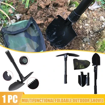 Spatola pieghevole multifunzionale portatile per veicoli, strumento di sopravvivenza per autodifesa e soccorso, borsa portaoggetti con bussola da campeggio