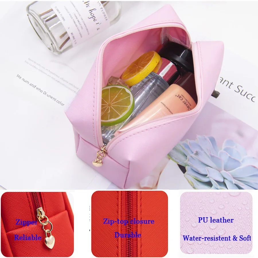 Personalized Embroidery Small Makeup Bag PU Leather Travel Cosmetic Pouch Toiletry Bag for Women Portable Water-Resistant 6