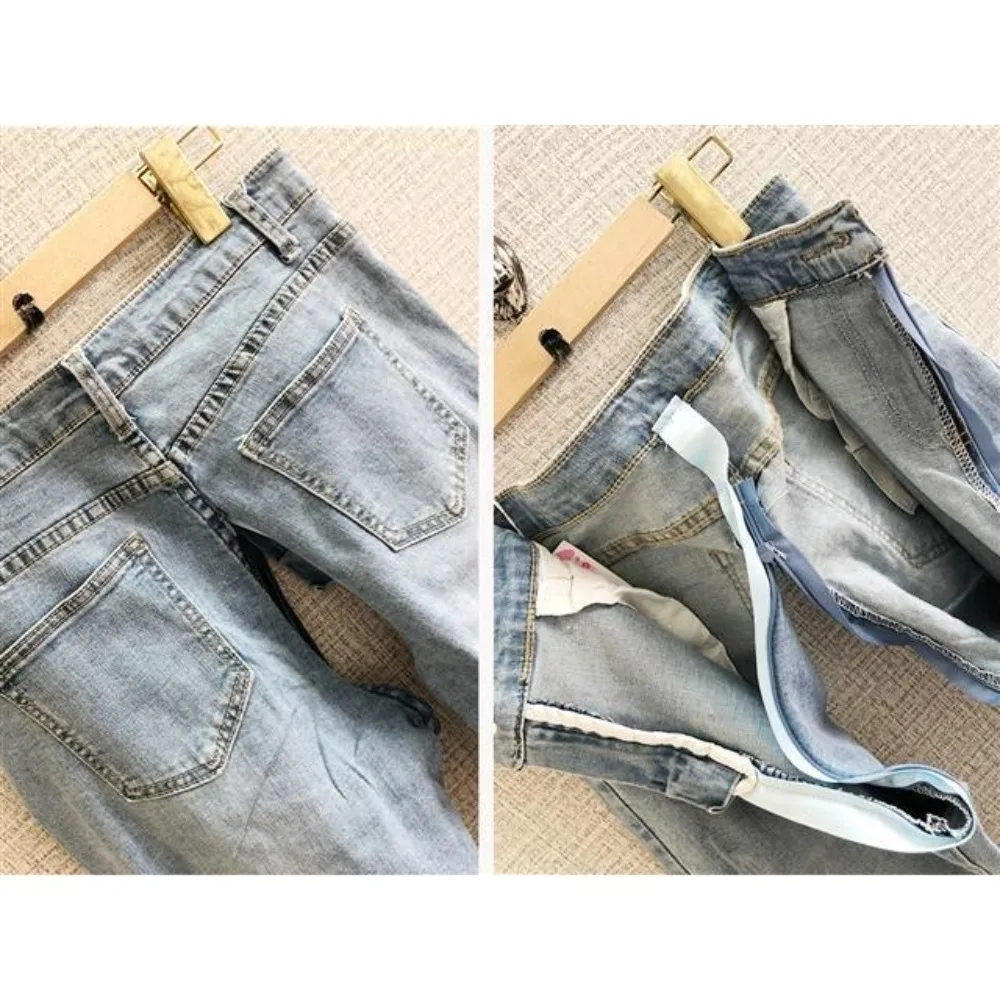 Fashion Boyfriend Jeans Women Invisible Open Crotch Outdoor Sex Pants Tight Denim Trousers Ins Style Pants Cargo Sexy Streetwear