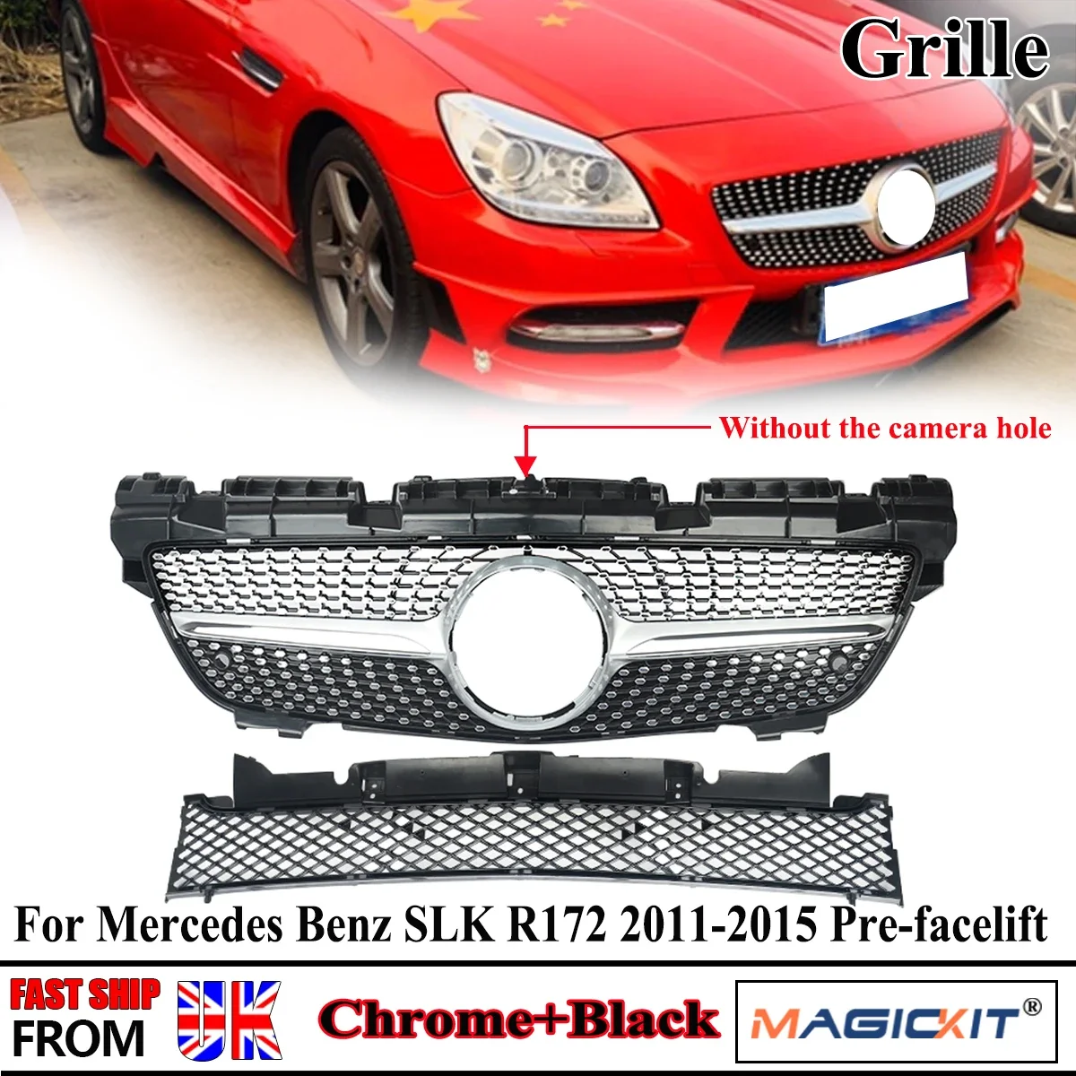 Magickit Anteriore Superiore + Griglia Inferiore Stile Diamante Per Mercedes Benz R172 Slk-Class 12-16