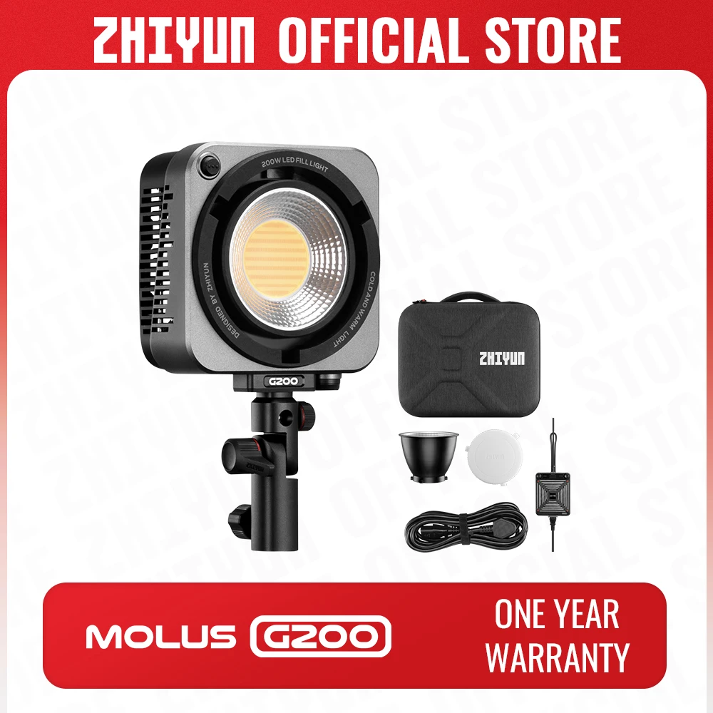 

ZHIYUN Official MOLUS G200 200W COB LED Video Light Photography Lighting 2700K-6500K Bi-Color APP Control for Camera Studio