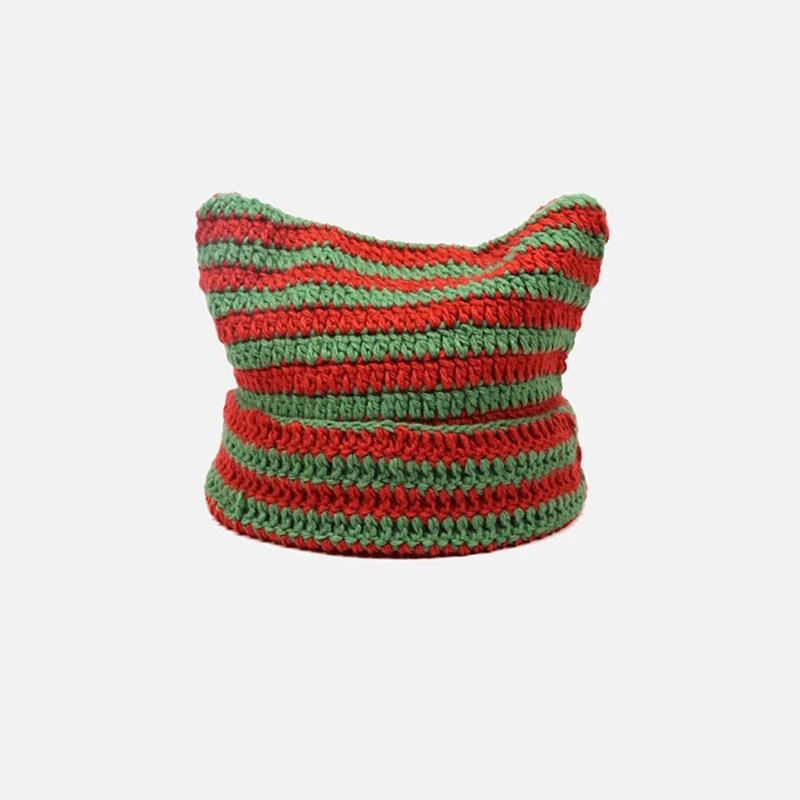 JARPSIRY Bonnet tricoté avec oreilles de chat pour femme, mignon et  confortable pour l'hiver avec corne du diable chapeau souple au crochet  avec