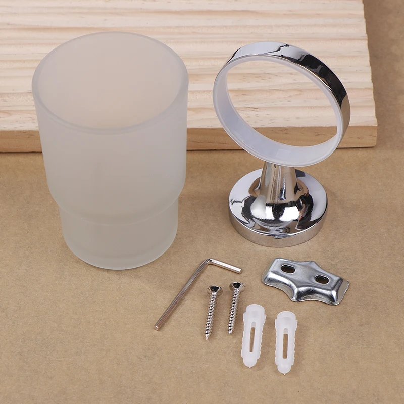 Bathroom Modern Wall-Mounted Toothbrush Holder Glass Cup Tumbler Frame Bathroom Storage Organizer Tooth Brush Cup Tools Washroom
