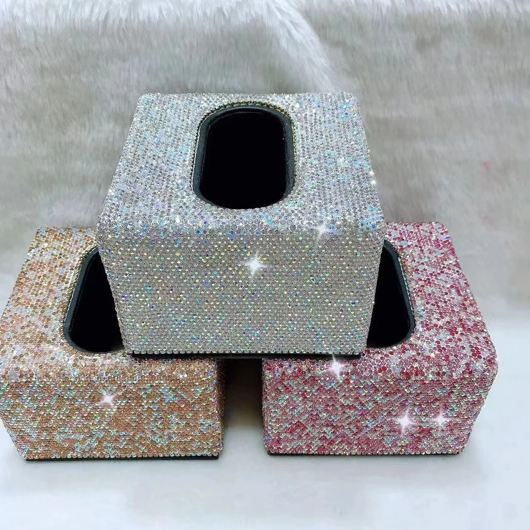 Sparkling Diamond Tissue Box Rectangle Paper Towel Holder Desktop Napkin Holder Storage Container Kitchen Bathroom Tissue Boxes 2