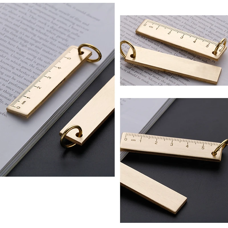 6cm Length Thickness Mini Brass Ruler Pendants Gift Office School Supplies