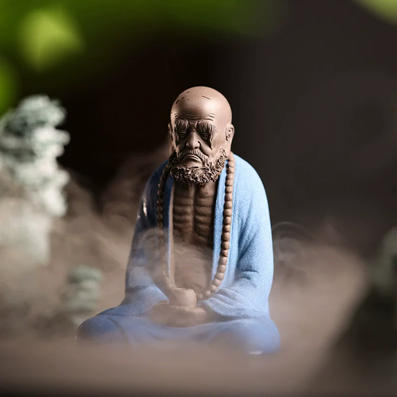 Handcrafted Zisha Bodhidharma Statue - Zen Buddha Figurine for Tea Table, Chinese Kung Fu Decor, Meditation Office Art, Clay Scu