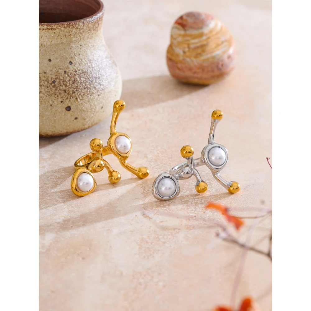 Yhpup Ring Design Pearls Geometric Adjustable