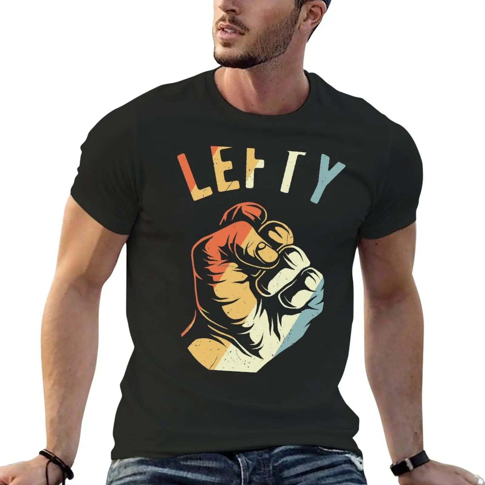 

New Vintage Style Lefty Hand For Left-Handers Retro Sunset T-Shirt plain t-shirt hippie clothes men clothing