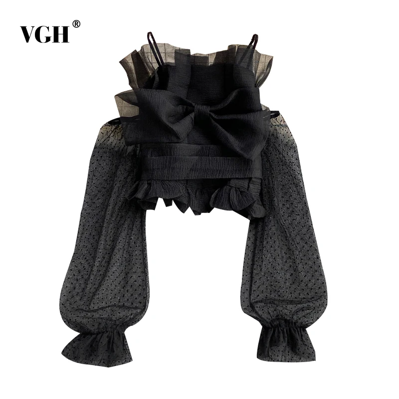 Женская блузка без бретелек VGH однотонная свободная Лоскутная Блузка с длинным