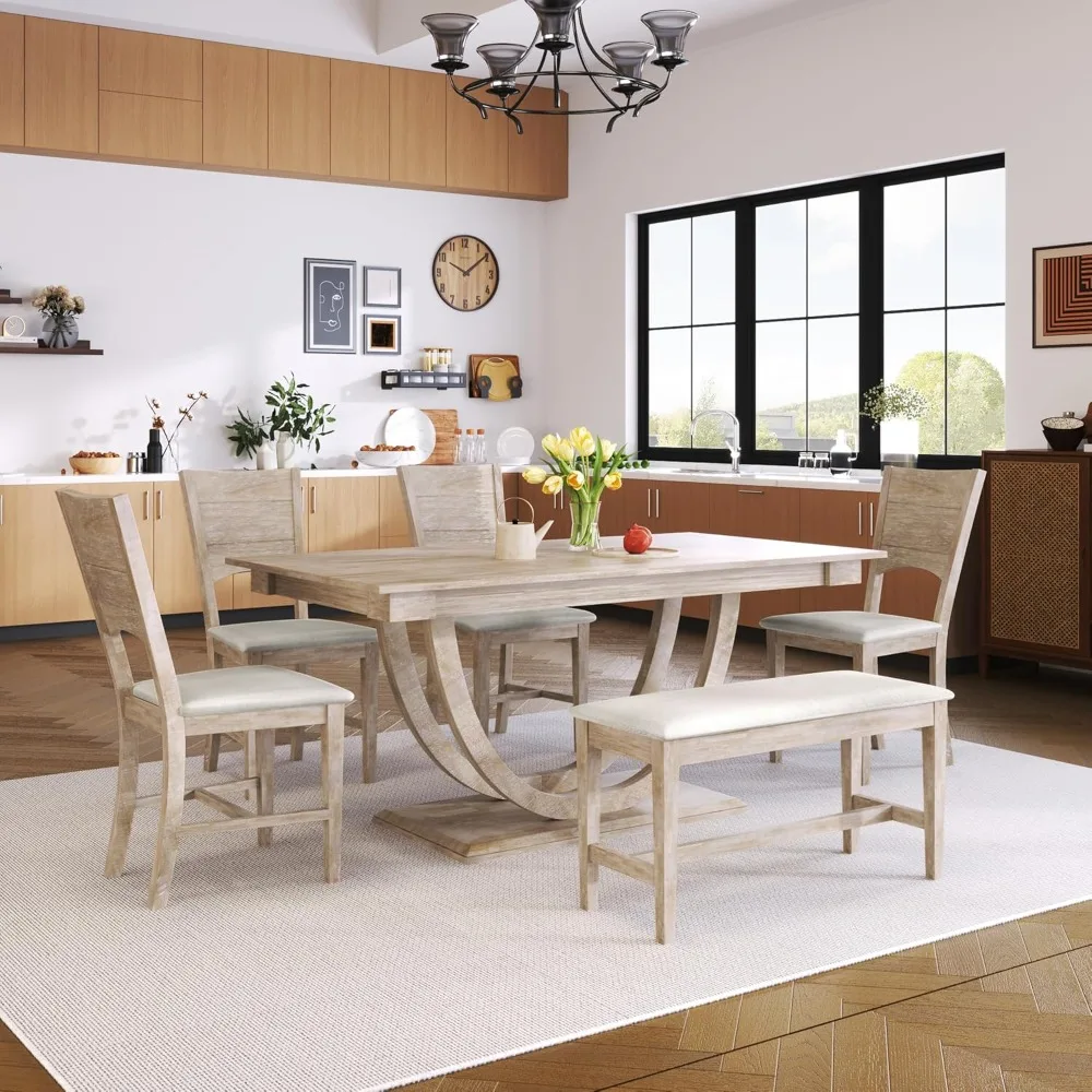 Modern 6-Piece Dining Table Set with White Faux Marble Top 3