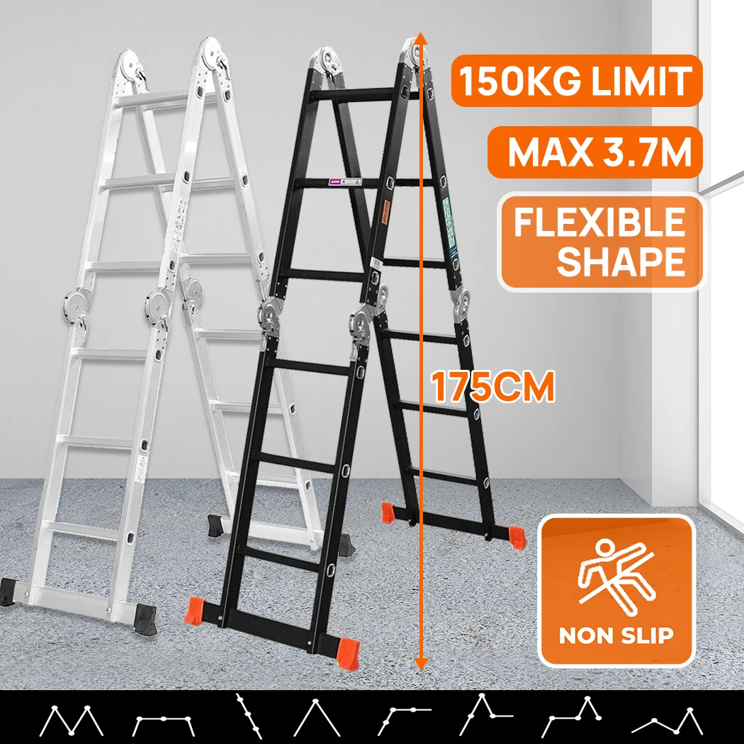 PORIYA 3.7M Multi Purpose Ladder Aluminium Folding Extension Adjustable Step New Fold - 1