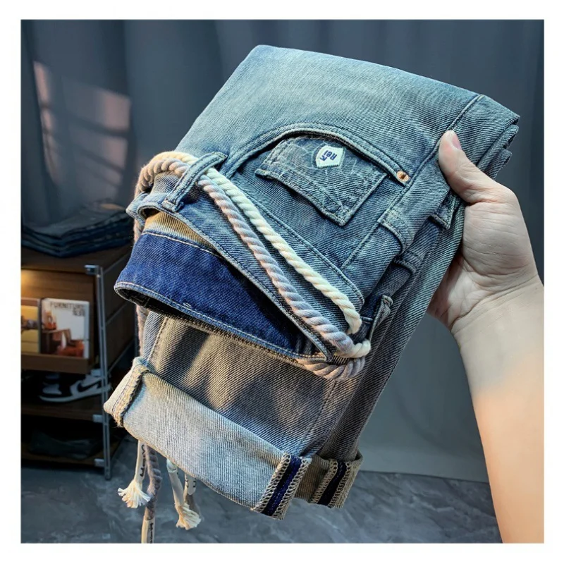 High-End Affordable Luxury Jeans for Men 2024 Spring New Saggy Slim Fit Skinny Pants Casual Simple All-Matching Trousers