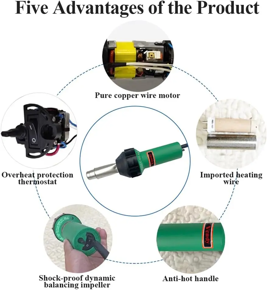 Professional 1600W Heat Gun Hot Air Blast Torch for PVC Vinyl Floor Handheld Plastic Welder Banner Blast Pistol Welding Tool 2