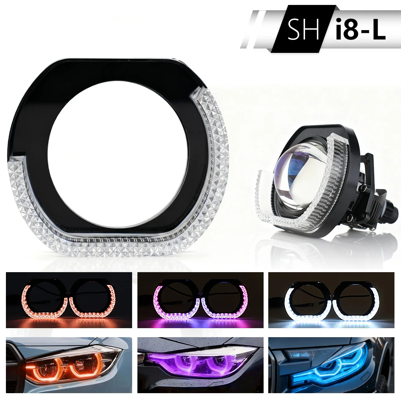 รูปสินค้า ไฟหน้า LED ขนาดใหญ่ 2.5/3 นิ้ว พร้อมวงแหวน RGB ควบคุมผ่านแอพ