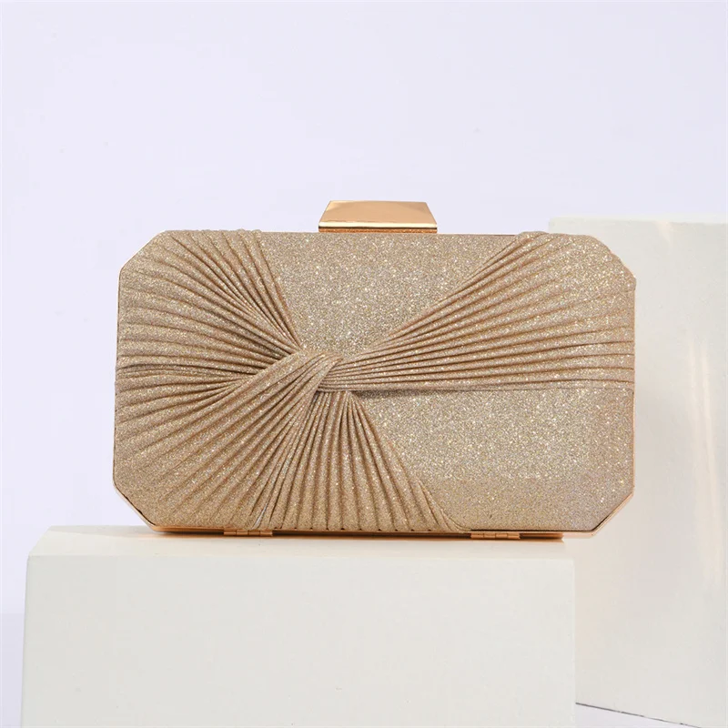 

2023 New Women Knot Evening Bags Sequins Clutch Purse Mini Dinner Banquet Bags Chain Purse 5 Colors Drop Shipping