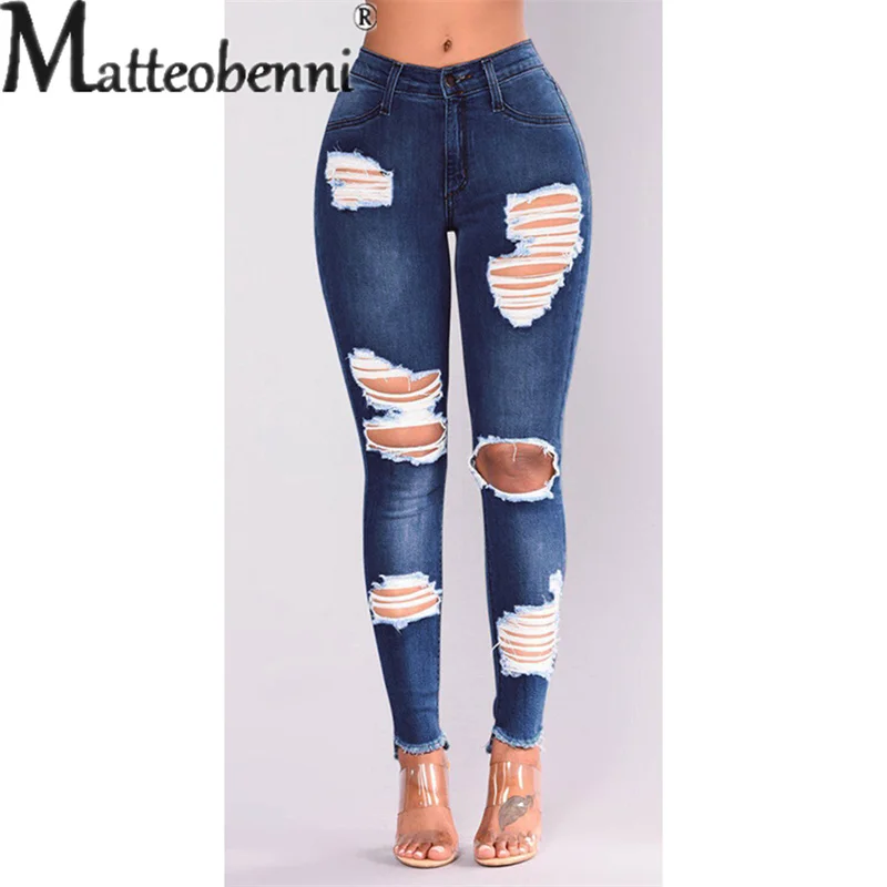 Fashion Broken Holes Pencil Jeans Women Slim Fit Tight Denim Pants Female Sweet Fresh Style Casual Commuter Stretch Trousers New fashion broken holes tight pencil jeans women summer high waist casual nine quarter length trousers female denim pants washable