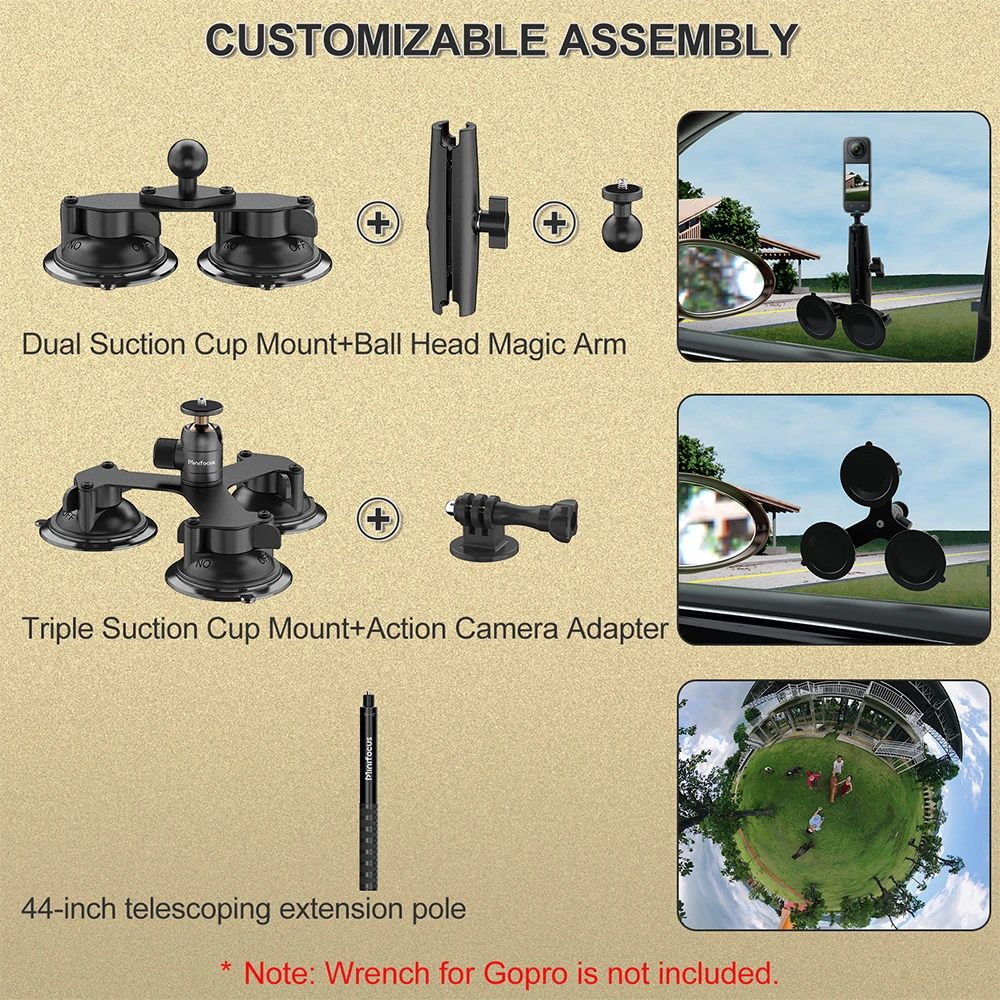 PellKing Car Mount Kit With Suction Cup For Insta360 X5/X4, X3, GO - View #2