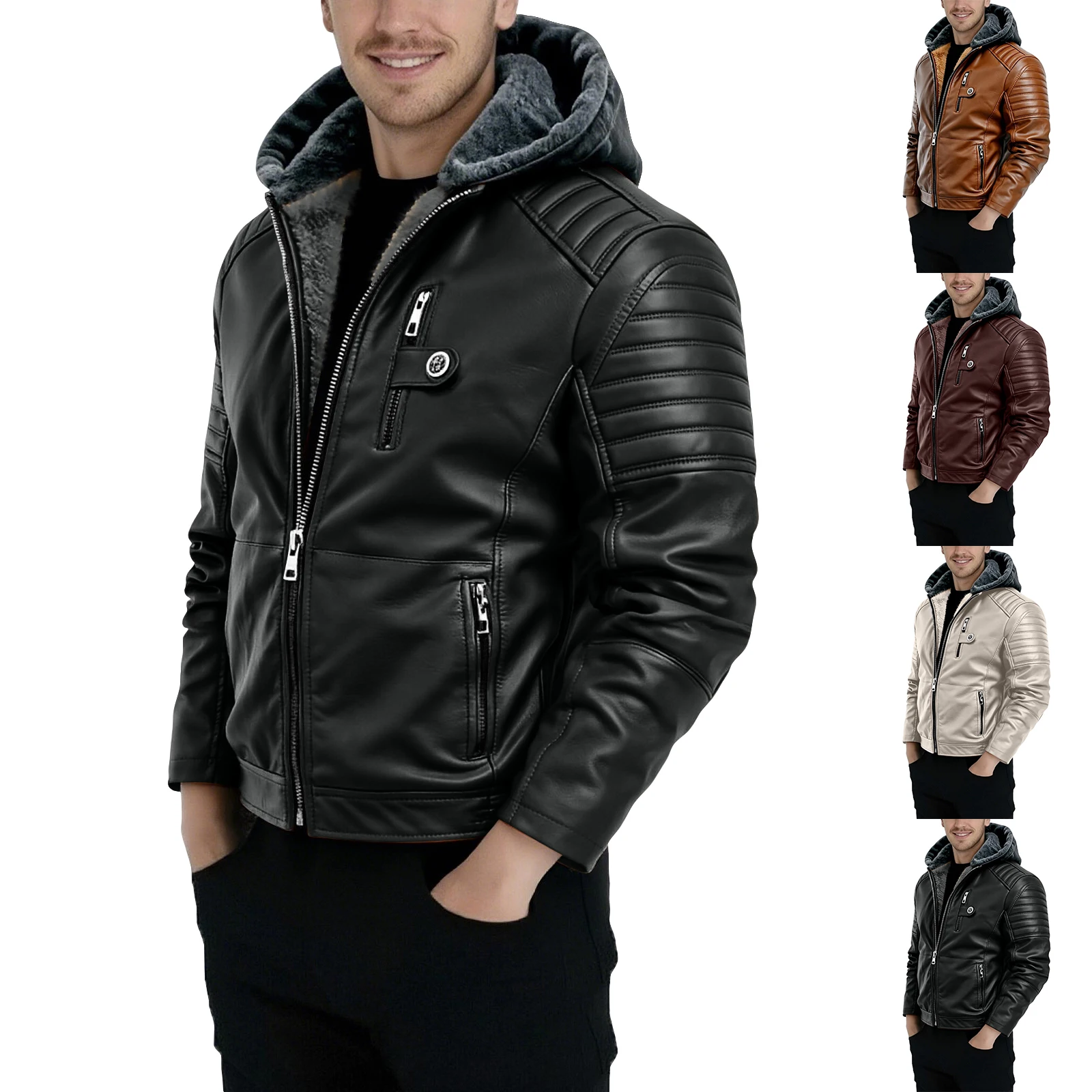 Men's Solid Color Hooded Jacket - Front View
