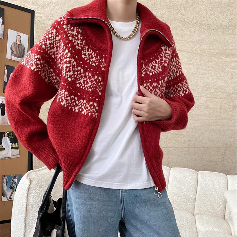 New Fashion Retro Women's Cardigan Knitted Sweater Long Sleeve Lapel Casual Women's Zipper Top Jacket