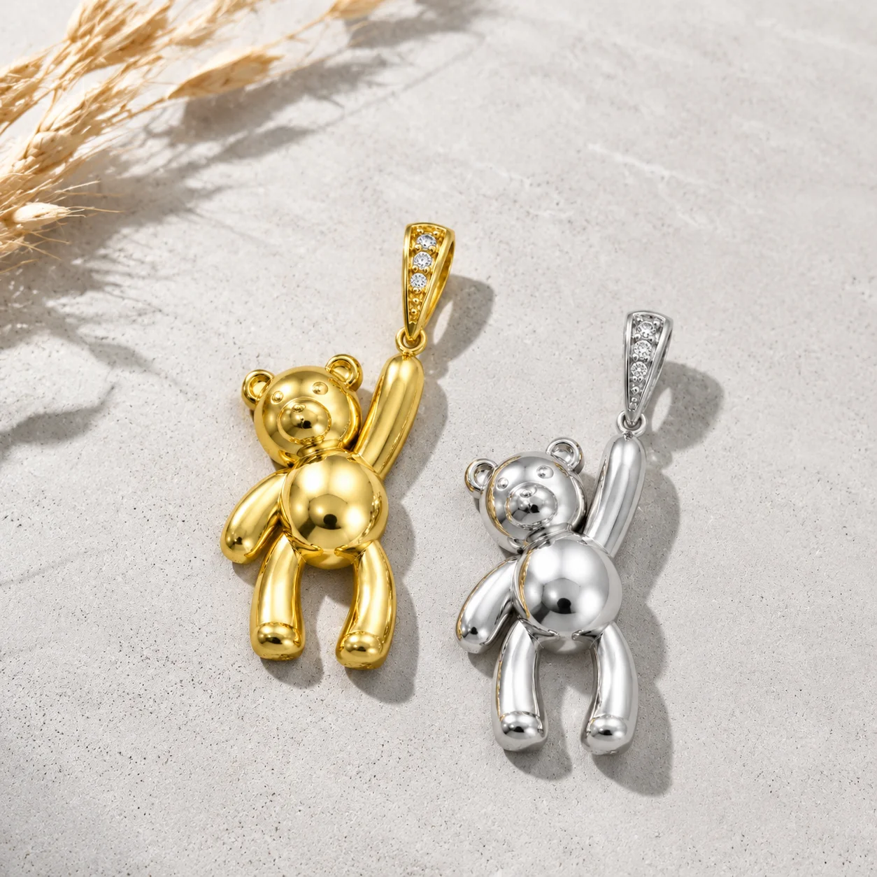 ZHENL Niedlicher Hängender Teddybär-Anhänger Charm 18K Vergoldeter Edelstahl 3D Tier-Ballonbär Halskette Damen Mädchen Schmuck