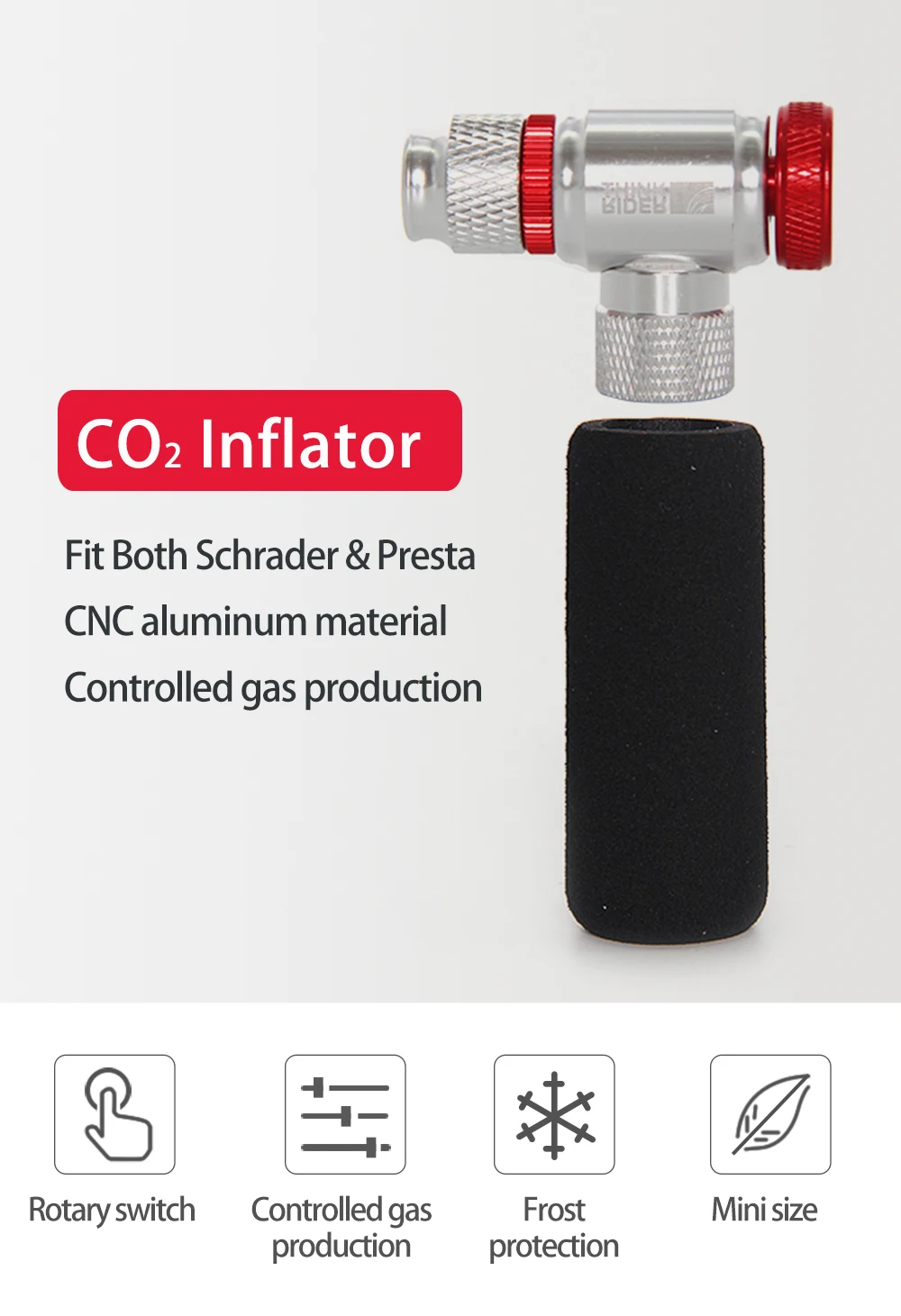 Description Picture 2 of itemThinkRider CO2 Pump For Bicycle Schrader Presta Adapter Bike Inflator Aluminum Tire Tube Mini Size MTB Pumps CO2 Cartridge