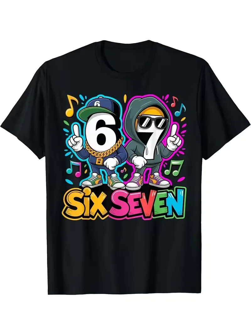 여름 패션 소년 코튼 티셔츠 브러시 SIX SEVEN 67 디지털 퍼즐 프린트 키즈 캐주얼 탑 아동용 반팔 티셔츠