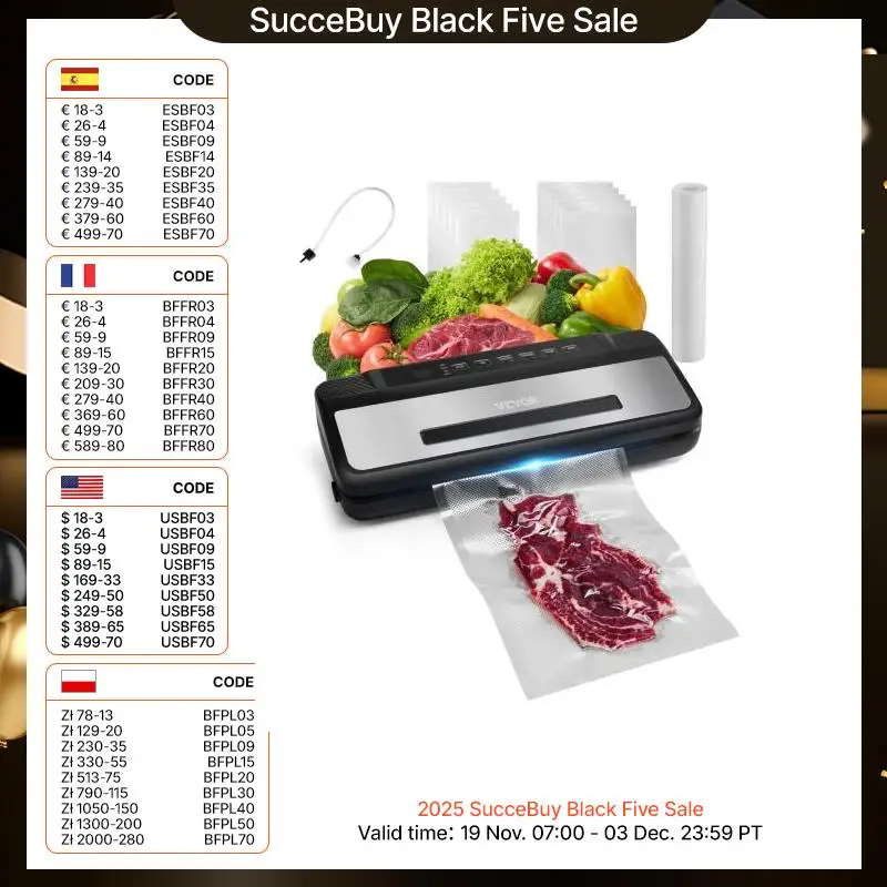 VEVOR 80Kpa 120W Electric Vacuum Sealer Machine 7-in-1 Dry/Wet Food Sealer with Built-in Cutter Knife for Kitchen Food Storage