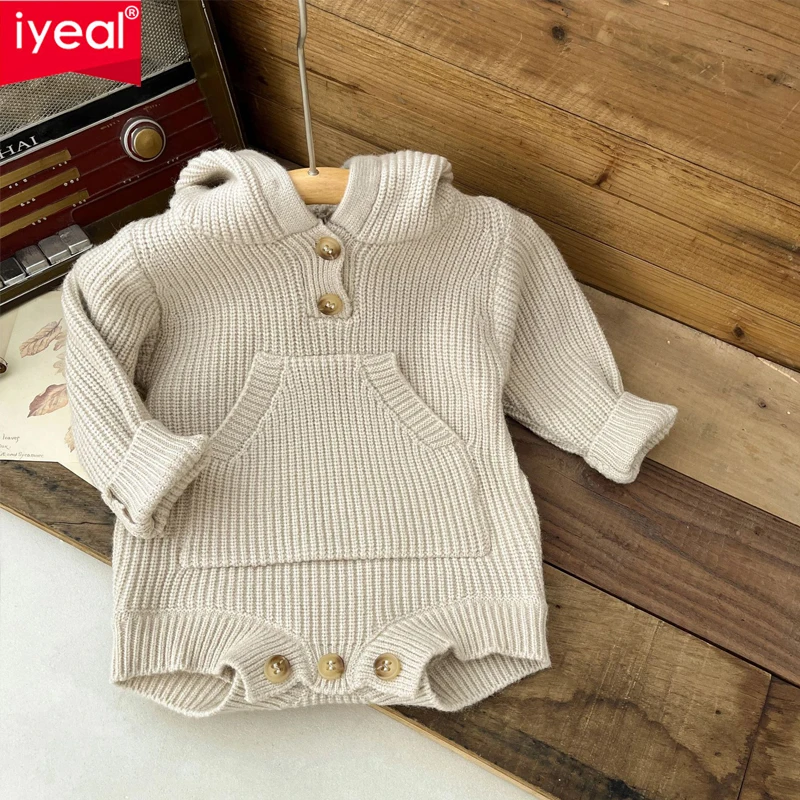 

IYEAL Spring Autumn Cotton Knitted Sweater Baby Long Sleeve Bodysuits Toddler One Piece Solid Girls Knitwear Infant Outfits