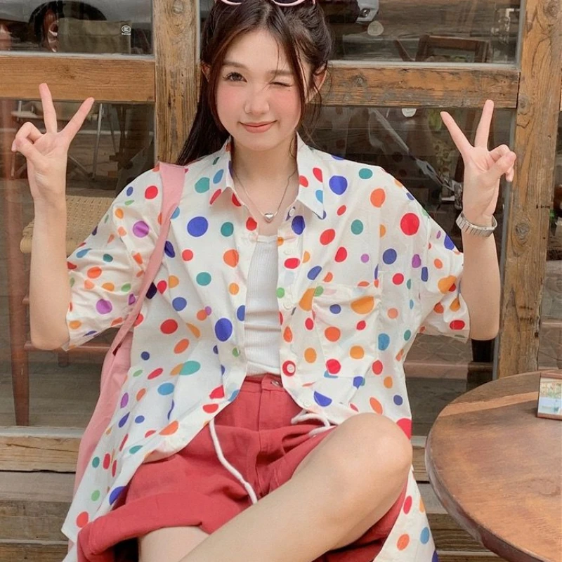 EBAIHUI Summer Japanese Print Women Shirt Cute Sweet Ladies Loose Short Sleeved Blouse Korean Edition Preppy Style Sunscreen Tee