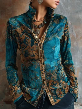 Vintage Flower Printed Long Sleeve Women Shirt Blouse Retro Single Breasted Slim Fit  Autumn Shirt Top 2026 New Bohemian Blouse 1
